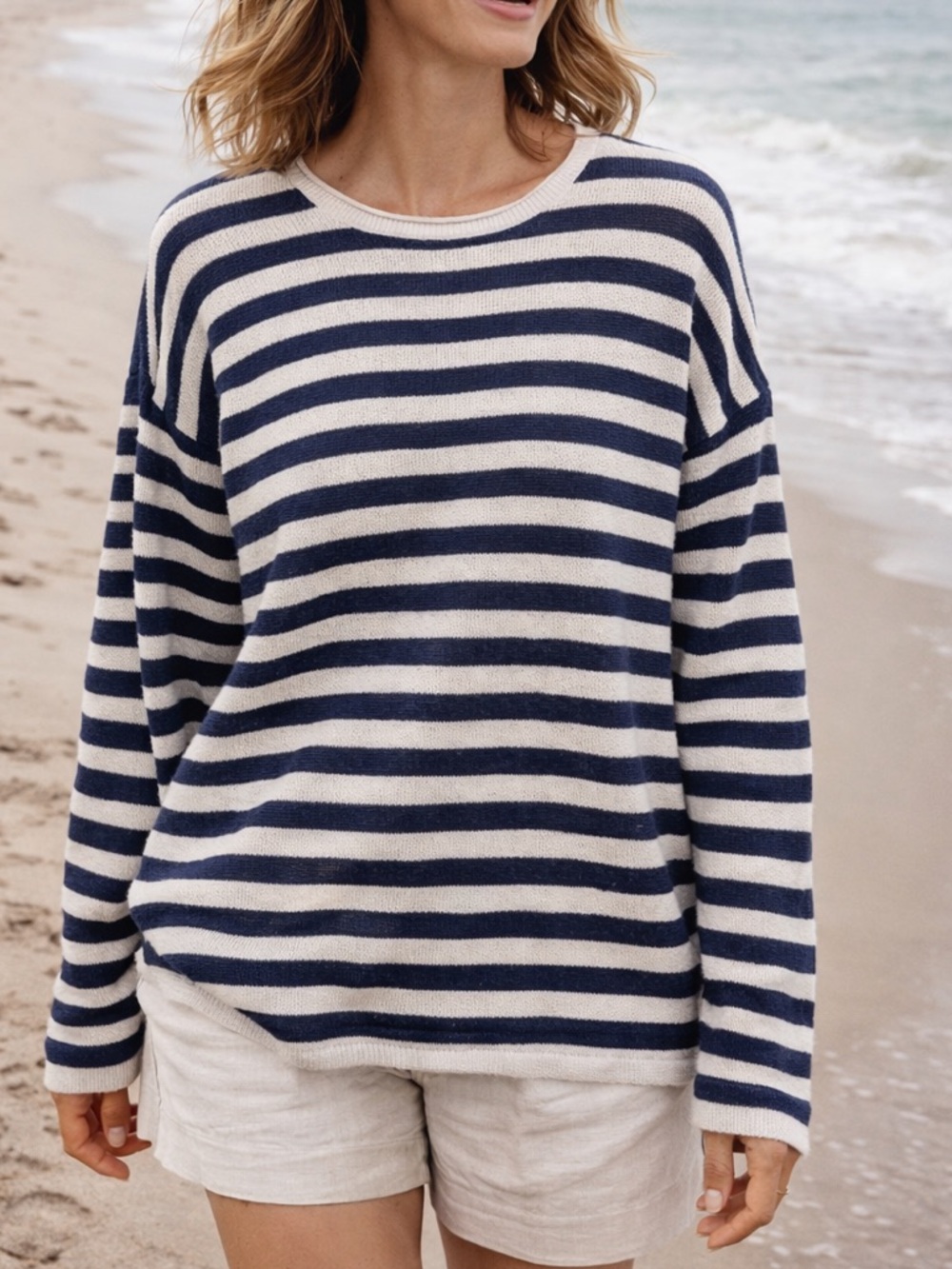 Polo Ralph Lauren Striped Coastal Crewneck Sweater — Linen Cotton Sweater S/M
